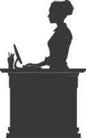 Silhouette receptionist in action full body black color only vector