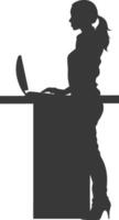 Silhouette receptionist in action full body black color only vector