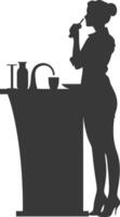 Silhouette receptionist in action full body black color only vector