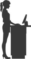 Silhouette receptionist in action full body black color only vector