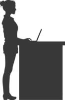 Silhouette receptionist in action full body black color only vector