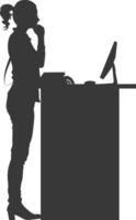 Silhouette receptionist in action full body black color only vector