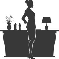 Silhouette receptionist in action full body black color only vector