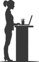 Silhouette receptionist in action full body black color only vector