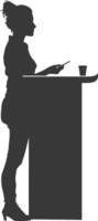 Silhouette receptionist in action full body black color only vector