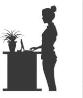 Silhouette receptionist in action full body black color only vector