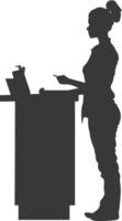 Silhouette receptionist in action full body black color only vector