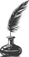 Silhouette quill in inkwell black color only vector