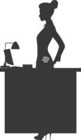 Silhouette receptionist in action full body black color only vector