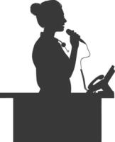 Silhouette receptionist in action full body black color only vector