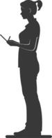 Silhouette receptionist in action full body black color only vector