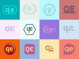 QE logo company template. Letter q and e logotype. Set different classic serif lettering and modern bold text with design elements. Initial font typography. vector