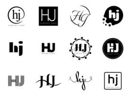 HJ logo company template. Letter h and j logotype. Set different classic serif lettering and modern bold text with design elements. Initial font typography. vector