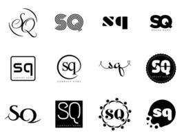 SQ logo company template. Letter s and q logotype. Set different classic serif lettering and modern bold text with design elements. Initial font typography. vector