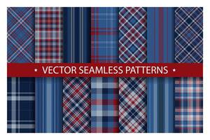 Set plaid pattern seamless. Tartan patterns fabric texture. Checkered geometric background. Scottish stripe blanket backdrop vector