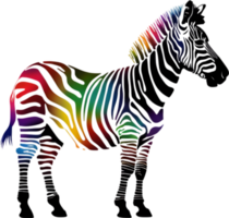 Vibrant zebra art bursts with rainbow colors, perfect for eclectic home decor. AI-generated. png