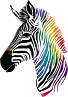 Vibrant zebra art bursts with rainbow colors, perfect for eclectic home decor. AI-generated. png