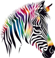 Vibrant zebra art bursts with rainbow colors, perfect for eclectic home decor. AI-generated. png