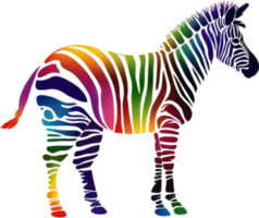 Vibrant zebra art bursts with rainbow colors, perfect for eclectic home decor. AI-generated. png