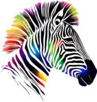 Vibrant zebra art bursts with rainbow colors, perfect for eclectic home decor. AI-generated. png