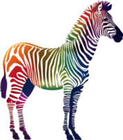 Vibrant zebra art bursts with rainbow colors, perfect for eclectic home decor. AI-generated. png