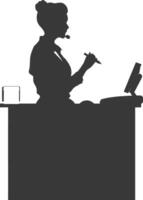 Silhouette receptionist in action full body black color only vector