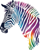 Vibrant zebra art bursts with rainbow colors, perfect for eclectic home decor. AI-generated. png