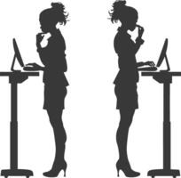 Silhouette receptionist in action full body black color only vector