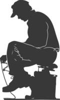 Silhouette shoeshine in action full body black color only vector