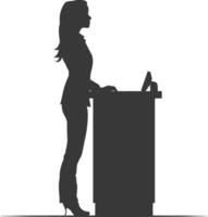 Silhouette receptionist in action full body black color only vector