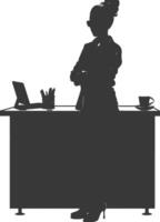 Silhouette receptionist in action full body black color only vector