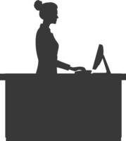 Silhouette receptionist in action full body black color only vector