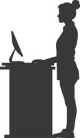 Silhouette receptionist in action full body black color only vector