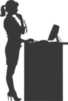Silhouette receptionist in action full body black color only vector