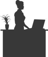 Silhouette receptionist in action full body black color only vector