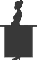 Silhouette receptionist in action full body black color only vector