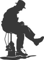 Silhouette shoeshine in action full body black color only vector