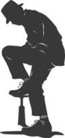 Silhouette shoeshine in action full body black color only vector