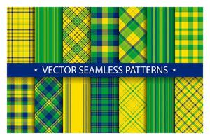 Set plaid pattern seamless. Tartan patterns fabric texture. Checkered geometric background. Scottish stripe blanket backdrop vector