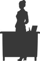 Silhouette receptionist in action full body black color only vector