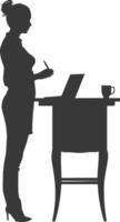 Silhouette receptionist in action full body black color only vector