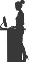 Silhouette receptionist in action full body black color only vector