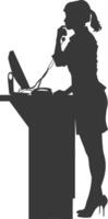 Silhouette receptionist in action full body black color only vector