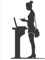 Silhouette receptionist in action full body black color only vector