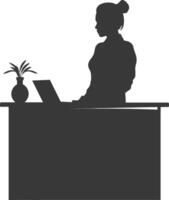 Silhouette receptionist in action full body black color only vector