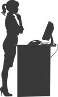 Silhouette receptionist in action full body black color only vector