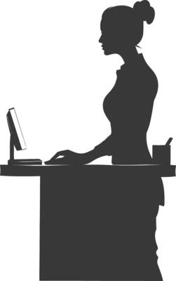 Silhouette receptionist in action full body black color only