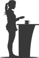 Silhouette receptionist in action full body black color only vector