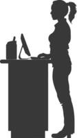 Silhouette receptionist in action full body black color only vector