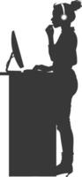 Silhouette receptionist in action full body black color only vector